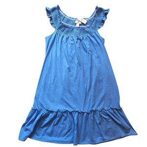 NWT LOFT Dress Women's Small Blue Midi Flutter Sleeve Smocked Cotton Summer